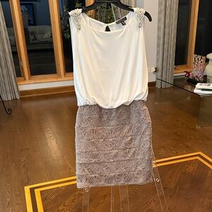 City Triangles White and Brown Lace Mini Dress